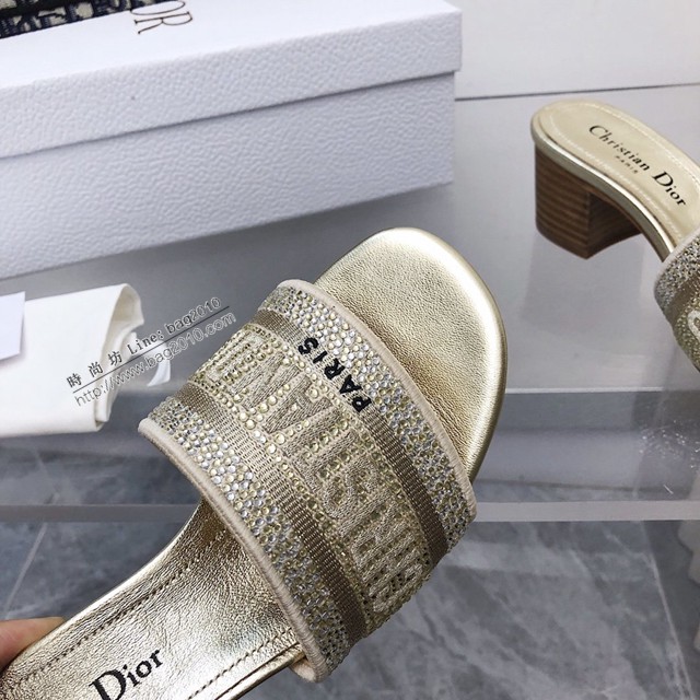 Dior老花刺繡系列涼拖 2022升級款DIOR早春新款提花刺繡鑲鑽高跟拖鞋 dx3645